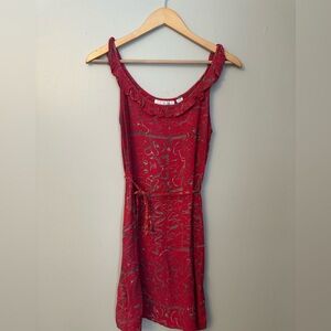 Sacred Threads Red Sleeveless Mini Dress with Ruffle Scoop Chic Design Size S/M